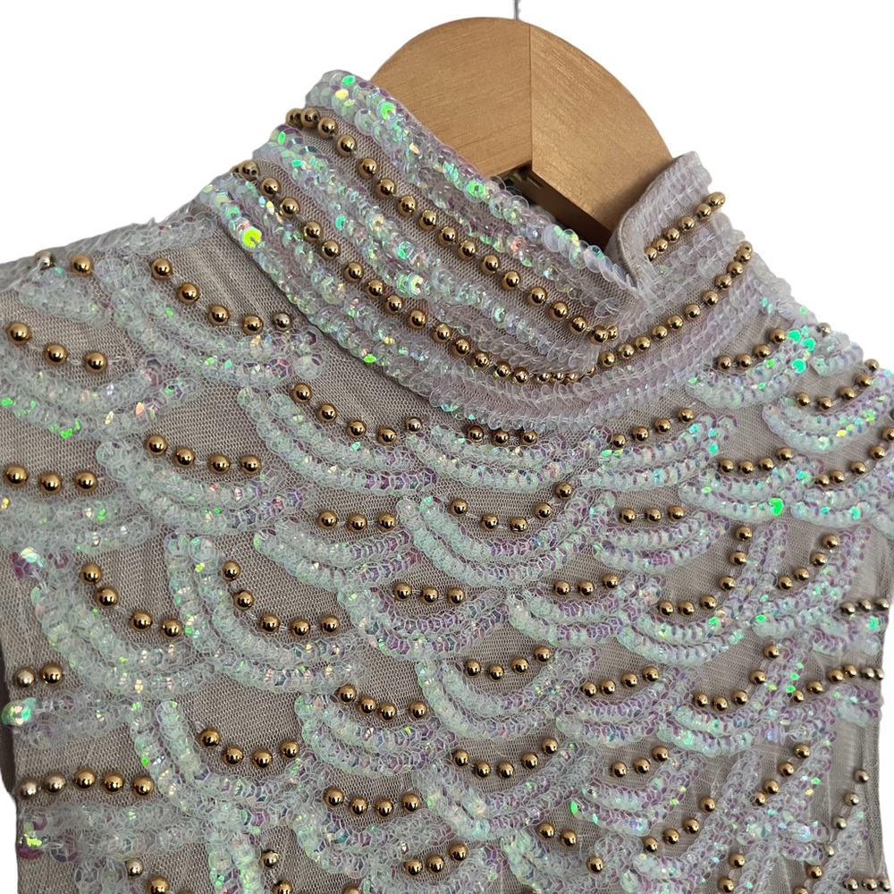 New ASOS Lavender, Pink, Gold Sequin Beaded Top Size 0 - Picture 2 of 5